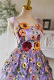 Cute Light Purple Lace Flowers Short Homecoming Dress, Purple Short Party Dress HZ1024