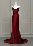 Wine Red Mermaid Backless Long Evening Dress, Wine Red Long Prom Dress HZ1024
