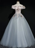 Off Shoulder Long Off Shoulder Party Dress, Tulle Sweet 16 Dress Formal Gown HZ1024