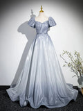 Beautiful Gradient-Color Glitter Sequins Prom Dresses, A-Line Princess Off-The-Shoulder Sleeveless Gray Blue Formal Dresses HZ1024