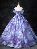 Dreamy Colorful Flowers Purple/blue Prom Dress, Fairy Off the Shoulder A-Line Princess Party Gown HZ1024