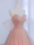 Pink Tulle and Sparkling Sequins Floor Length Prom Dress, Beautiful A-Line Evening Party Dress HZ1024