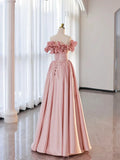 Off the Shoulder Satin Burgundy/Pink A-line Princess Dresses HZ1024