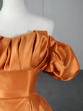 Orange Floor Length Satin Long Prom Dress, Off the Shoulder Evening Party Dress HZ1024