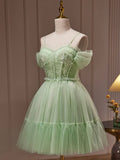 Green Tulle Lace Short Prom Dress, Cute Homecoming Dress, Green Party Dress HZ1024