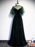 Green Velvet Long Prom Dress, Elegant A-Line Green Evening Dress HZ1024