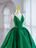 Green V-Neck Satin Short Prom Dress, A-Line Green Evening Dress HZ1024
