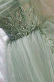 Green Tulle Beaded Ball Gown Off Shoulder Party Dress, Green Sweet 16 Dress HZ1024