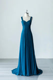 Blue Chiffon Long A-Line Prom Dress, A-Line Evening Dress Party Dress HZ1024