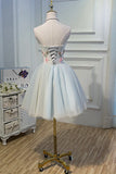 Lovely Strapless Tulle Lace Knee Length Prom Dress, A-Line Party Dress HZ1024