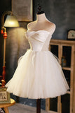 Champagne A-line Strapless Party Dress, Short Homecoming Dress HZ1024