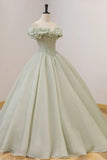 Green Ball Gown, A-Line Off the Shoulder Evening Gown with Beaded HZ1024