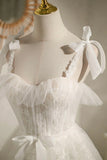 Champagne Tulle Lace Knee Length Prom Dress, Cute A-Line Party Dress HZ1024