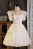Cute Lace Short A-Line Prom Dress, Champagne Party Dress HZ1024