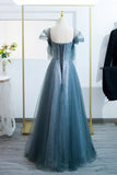 Blue Tulle Long A-Line Prom Dress, Lovely Blue Evening Party Dress HZ1024