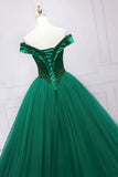 Green Tulle Long A-Line Ball Gown, Off the Shoulder Evening Dress HZ1024