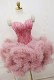 Pink Sweetheart Neck Short Prom Dress, A Line Party Dress with Feather HZ1024