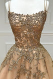 A-Line Spaghetti Straps Lace Long Prom Dress, Lace Evening Dress HZ1024