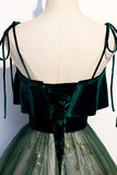 Green Velvet Long Prom Dresses, A-Line Evening Dresses HZ1024