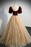 Cute Velvet Tulle Long Prom Dress, A-Line Evening Dress HZ1024
