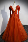 Simple V-Neck Tulle Long Prom Dress, A-Line Formal Evening Dress HZ1024