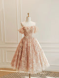 Cute Tulle Flower Short Prom Dress, Beautiful Off the Shoulder A-Line Evening Party Dress HZ1024