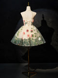 Champagne Scoop Neck Short Prom Dress with Flowers, Cute A-Line Party Dress HZ1024