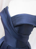 Blue V-neckline Satin Off Shoulder Party Dress, A-Line Blue Short Evening Prom Dress HZ1024