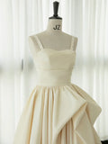 Irregular Champagne Tea Length Prom Dress, Simple A-Line Evening Party Dress HZ1024