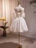 Ivory V-Neck Beaded Straps Party Dress, Ivory Knee Length Prom Dress HZ1024