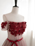 Cute Tulle Lace Short Prom Dress, Off the Shoulder Evening Dress HZ1024