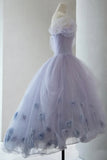 Purple Tulle Short Prom Dress, A-Line Off the Shoulder Party Dress HZ1024