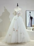 Beautiful Tulle Lace Long Prom Dress, Off the Shoulder Evening Party Dress HZ1024