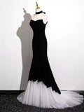 Black and White Mermaid Long Formal Dress Evening Dress, Black and White Prom Dress HZ1024