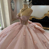 Gorgeous Pink Applique Strapless Sweet 16 Quinceanera A-Line Floor-length Prom Dress Birthday Dress Evening Dress Ball Gown HZ1024