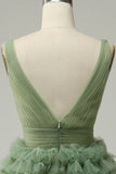 Charming Green Tulle V-neck Design A-line Tulle Homecoming Dress HZ1024